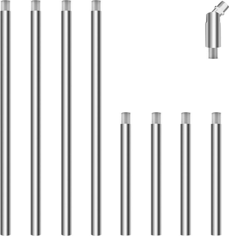 MAYOMAJO 8 Pieces M10 Threaded Extension Poles Lighting Fixture Downrods Stems & 180 Degrees Sloped Ceiling Adapter Kits for Pendant Light, Island Lighting, Chandeliers (Chrome) - Image 1